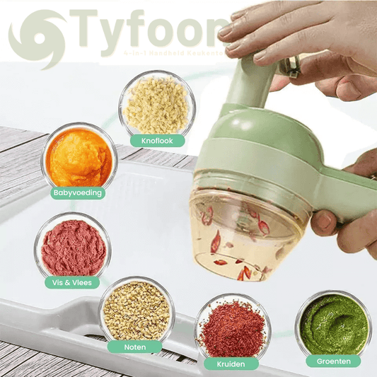 Tyfoon™ 4-in-1 Keukentool: Snijd, Hak, Pureer en Schoon in Seconden!
